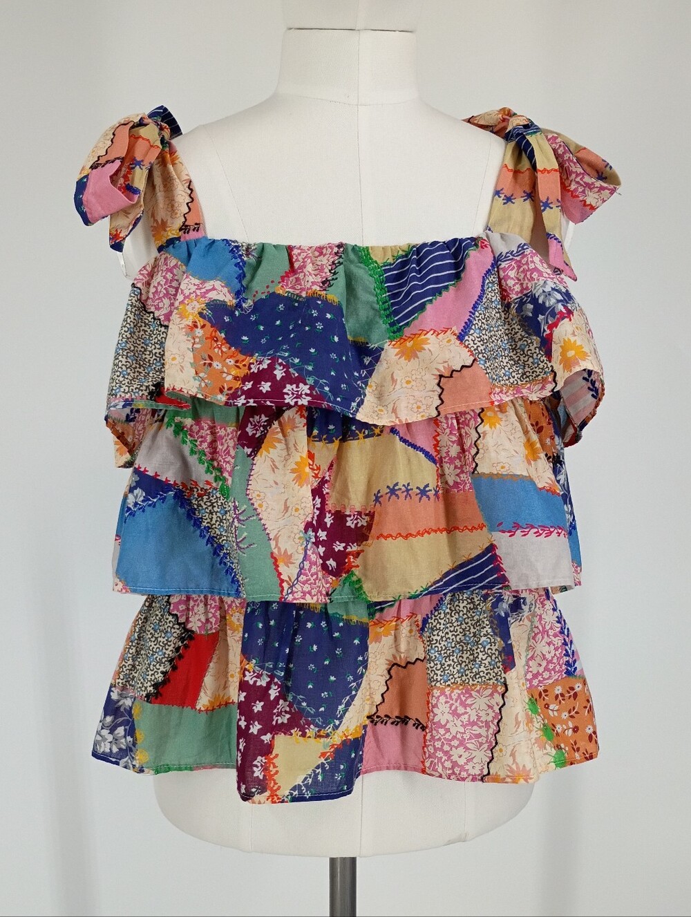 Sezane Mazy Patchwork Tiered Blouse